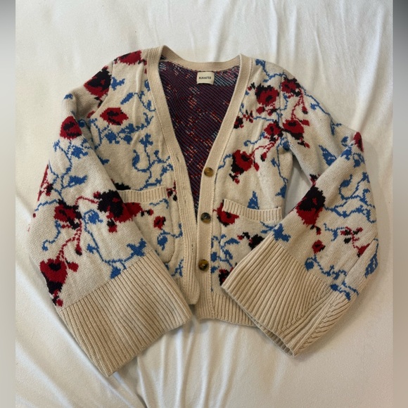 KHAITE Sweaters - KHAITE Scarlet Cardigan - Red and Blue Floral Design; like new size XS